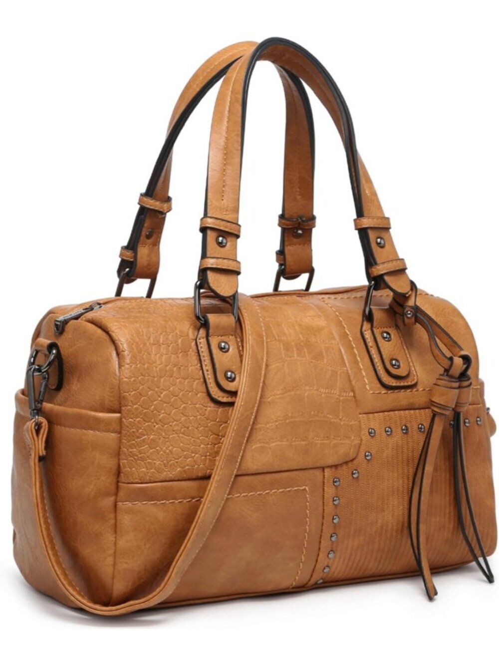 Women's Tan Leather Zipper Top Handle Totes Satchel Hobo Handbags